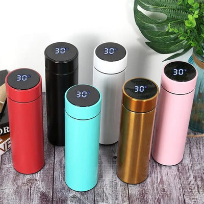 (500 Ml ) Temperature Display Indicator Insulated Stainless Steel Hot & Cold Flask Bottle (random Color)