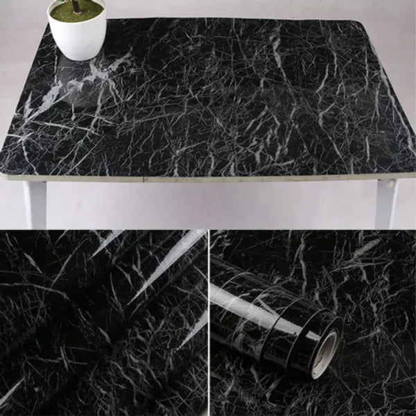 Self Adhesive Black Marble Sheet For Kitchen / Waterproof Anti Oil & Heat Resistant Wallpaper Sheet (black)size 45×200